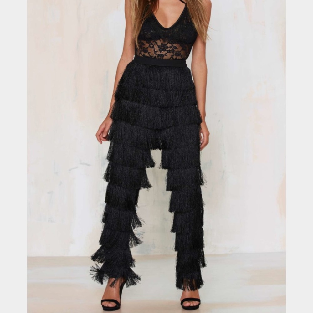 Lindsay Lohan X Lavish Alice Black Fringe Pants - Picture 2 of 9